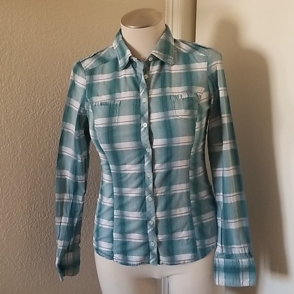 Guess plaid button-down top